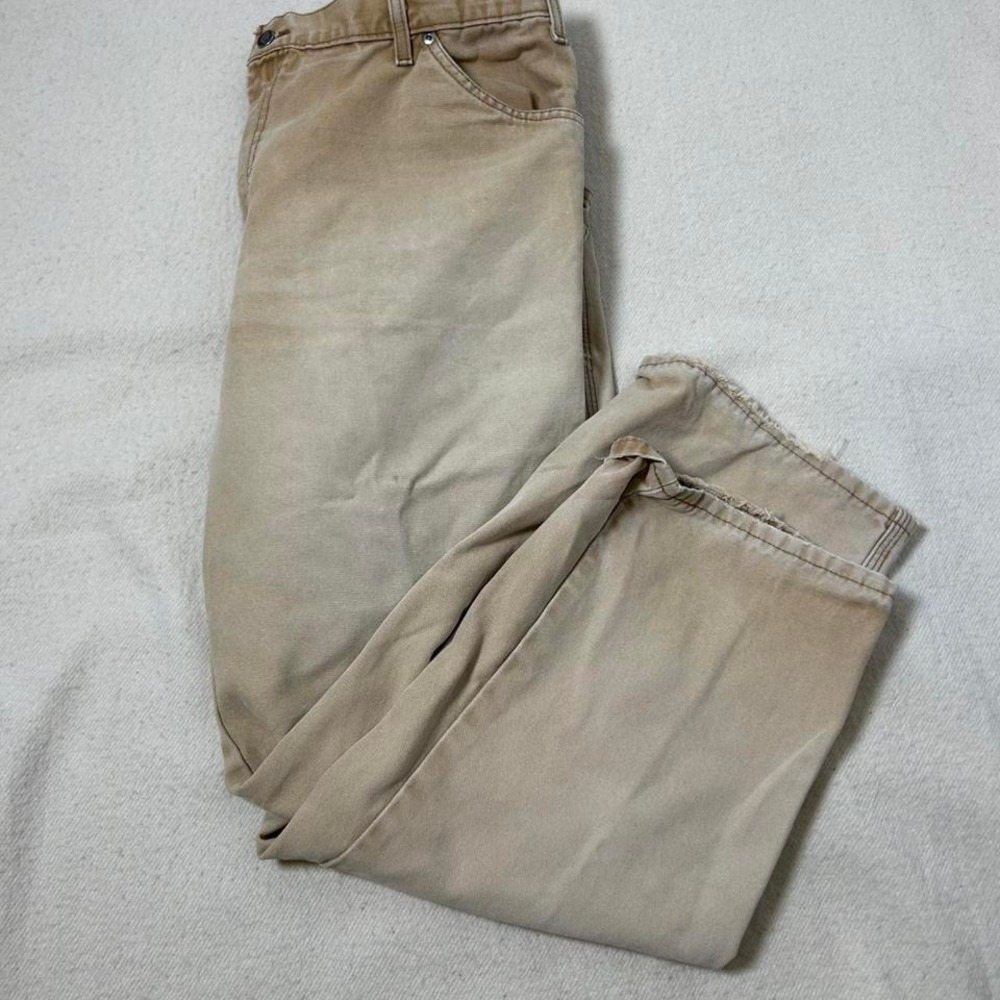 Vintage Dickies Carpenter Pants Mens 42x30 Khaki Relaxed‎ Fit Canvas Work Faded